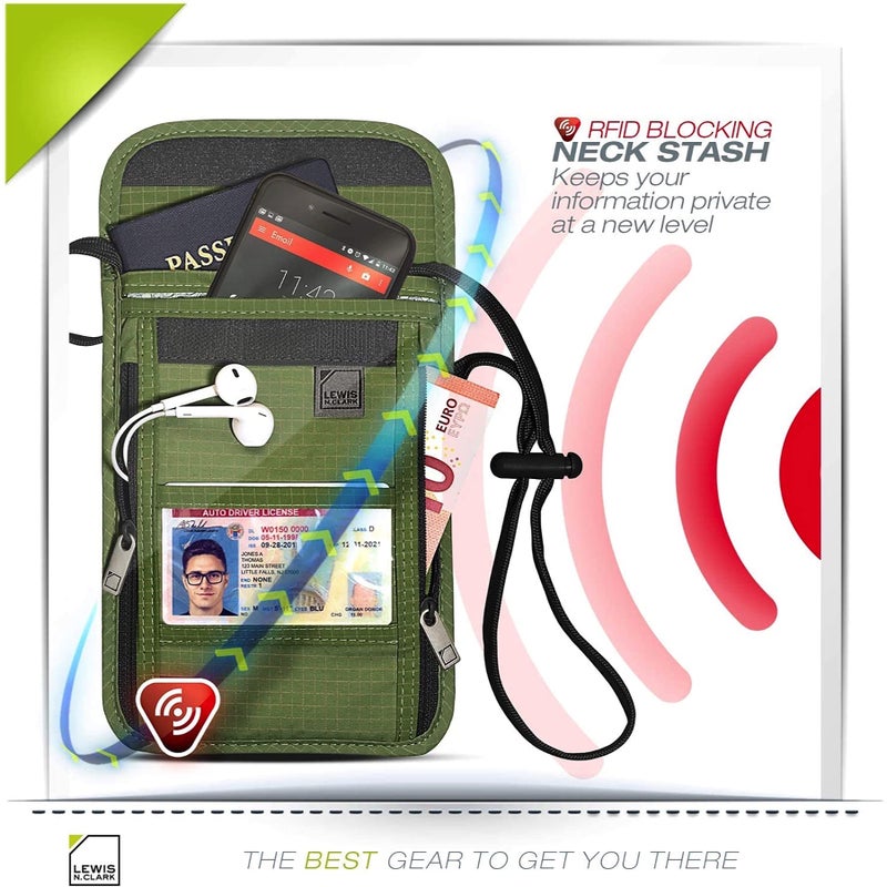 Lewis N. Clark Men's RFID Blocking Stash Wallet, Travel Neck Pouch Passport Holder for Women & Men, Olive, One Size - Image 3
